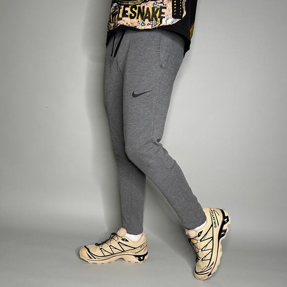 Nike Sweatpants Dark Grey Polyester Black Swoosh Soccer Style Slim Fit